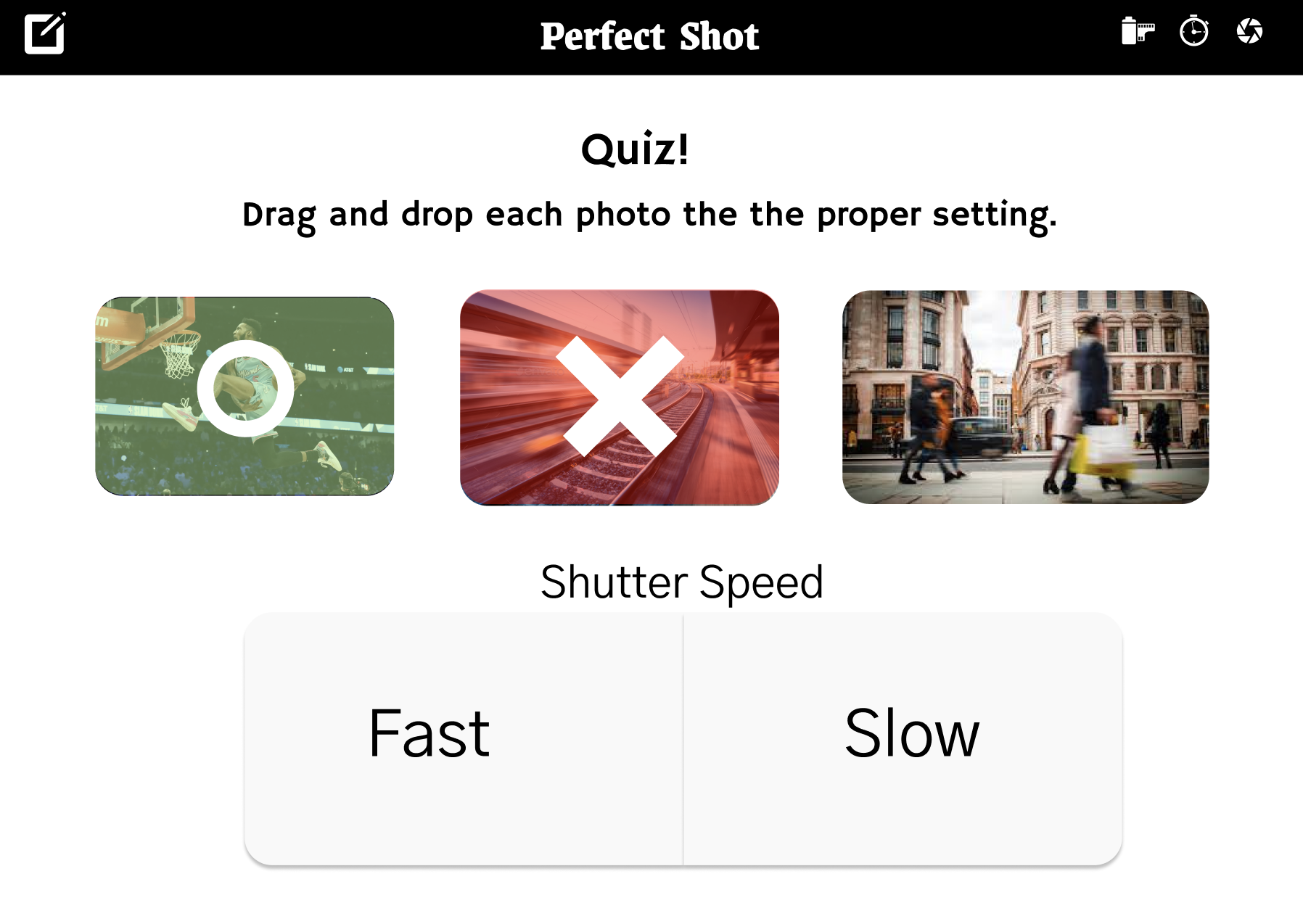 Perfect Shot quiz page.